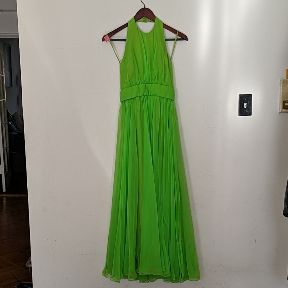Vintage 1960's chiffon halter maxi lime green